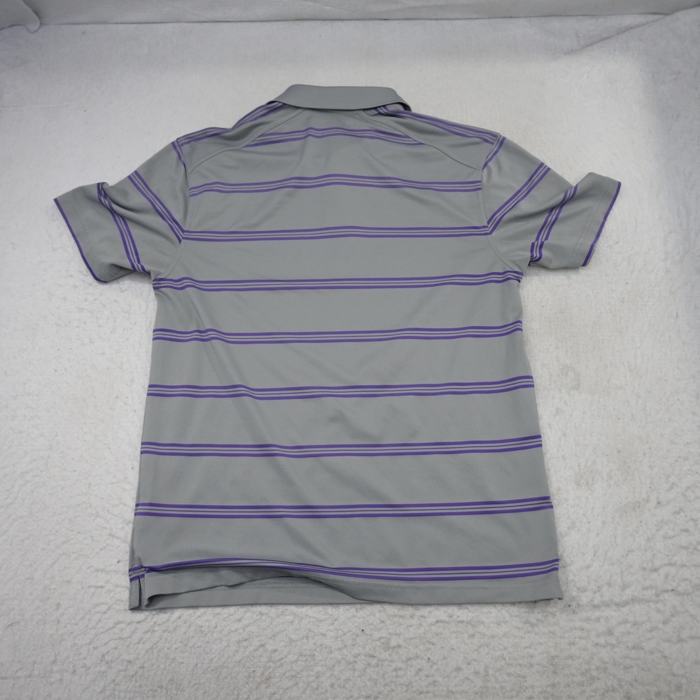 Under Armour Polo Shirt Mens Medium Gray Purple Striped Short Sleeve HeatGear - Picture 8 of 11